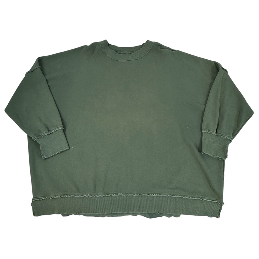 Aerie Oversized Crewneck Sweatshirt Olive Green Raw Hem XL/TG Dropped Shoulder